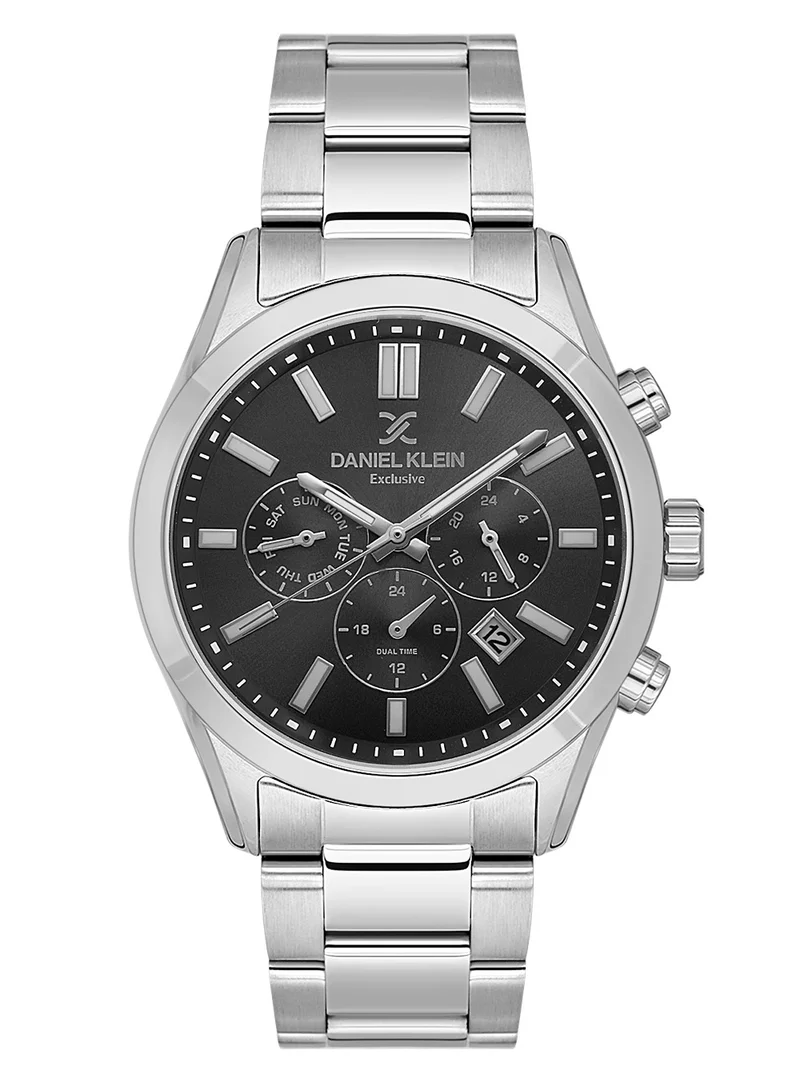 DANIEL KLEIN Men's Stainless Steel Silver Alloy Case Analog Black Round Sunray Dial Japanese Quartz Exclusive 50 Meters Water Resistant